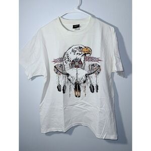 DIAMOND DUST Men's Vintage Native American Shirt White Glitter 90's Tee Size L